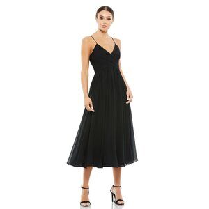 NWT Mac Duggal Faux Wrap Sleeveless Flowy Midi Dress Black Small #A0093